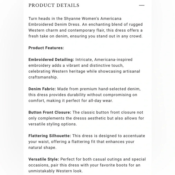 SHYANNE WOMEN'S AMERICANA EMBROIDERED DENIM DRESS Cowgirl Western Festival M - Picture 4 of 14